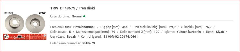 RANGE ROVER VOGUE 3.0 TD6 ÖN DİSK SDB000201